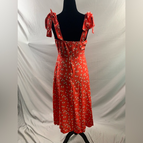 Red Ditsy Floral Print Ruched Bust Split Thigh Cami Dress - Picture 8 of 9